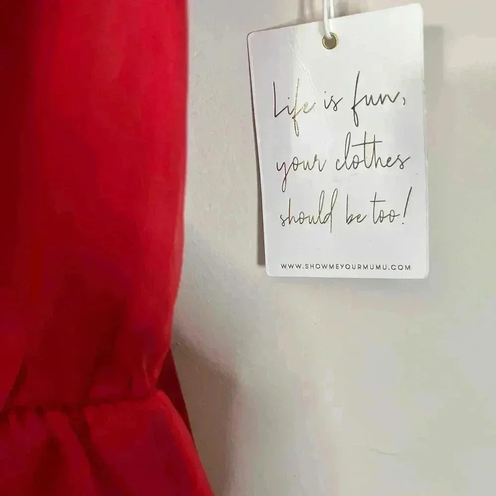 Show me Your Mumu Red Ruffle Puff Sleeve Dress NWT Romantic Coquette - Picture 11 of 15